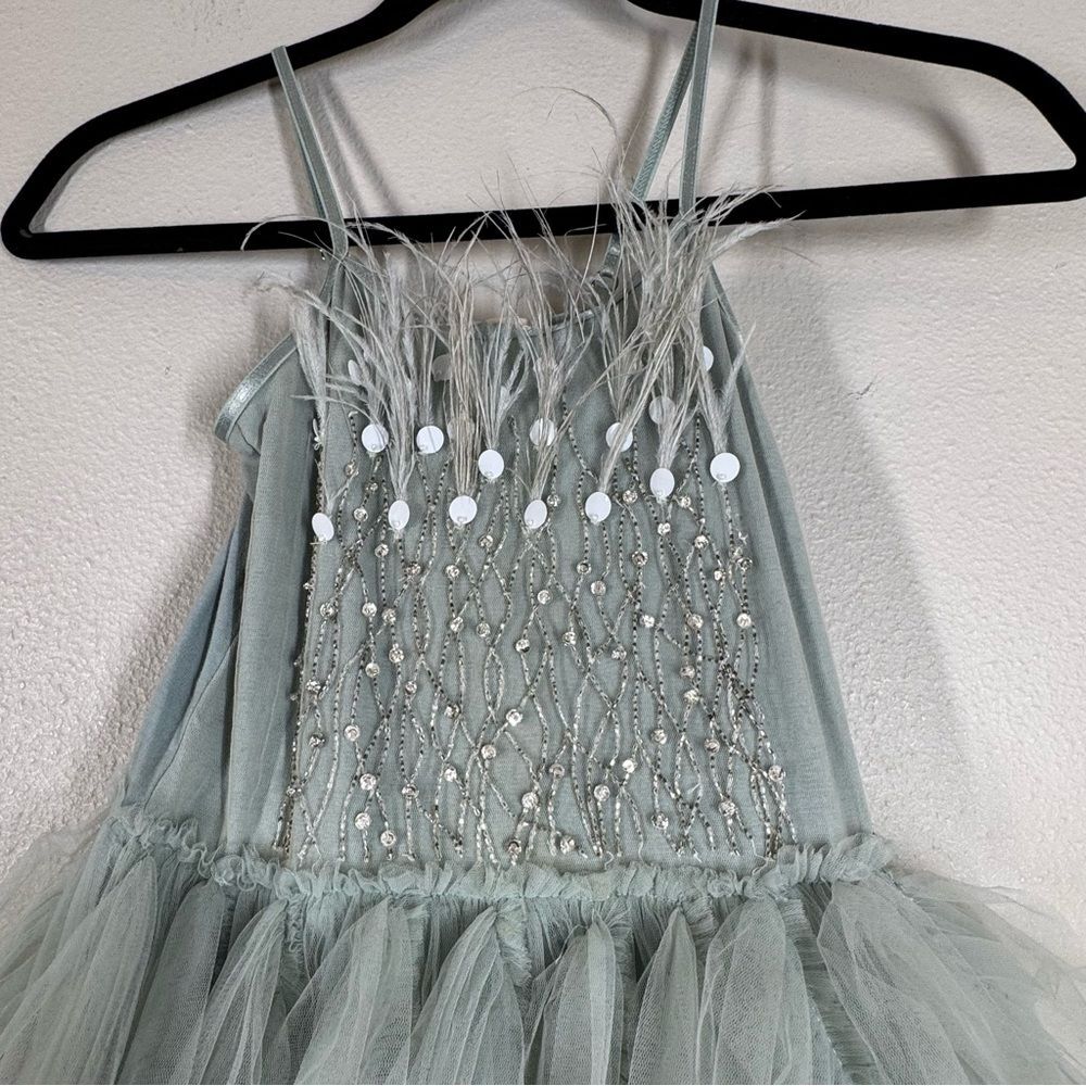 Tutu Du Monde Girls Green Feather Tutu Dress Sequins Beaded Tulle Size 6/7 - Picture 2 of 9